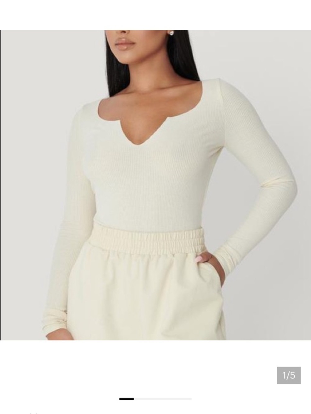 Meshki sZ XS V-Neck Ribbed Long Sleeve Bodysuit - Picture 6 of 6